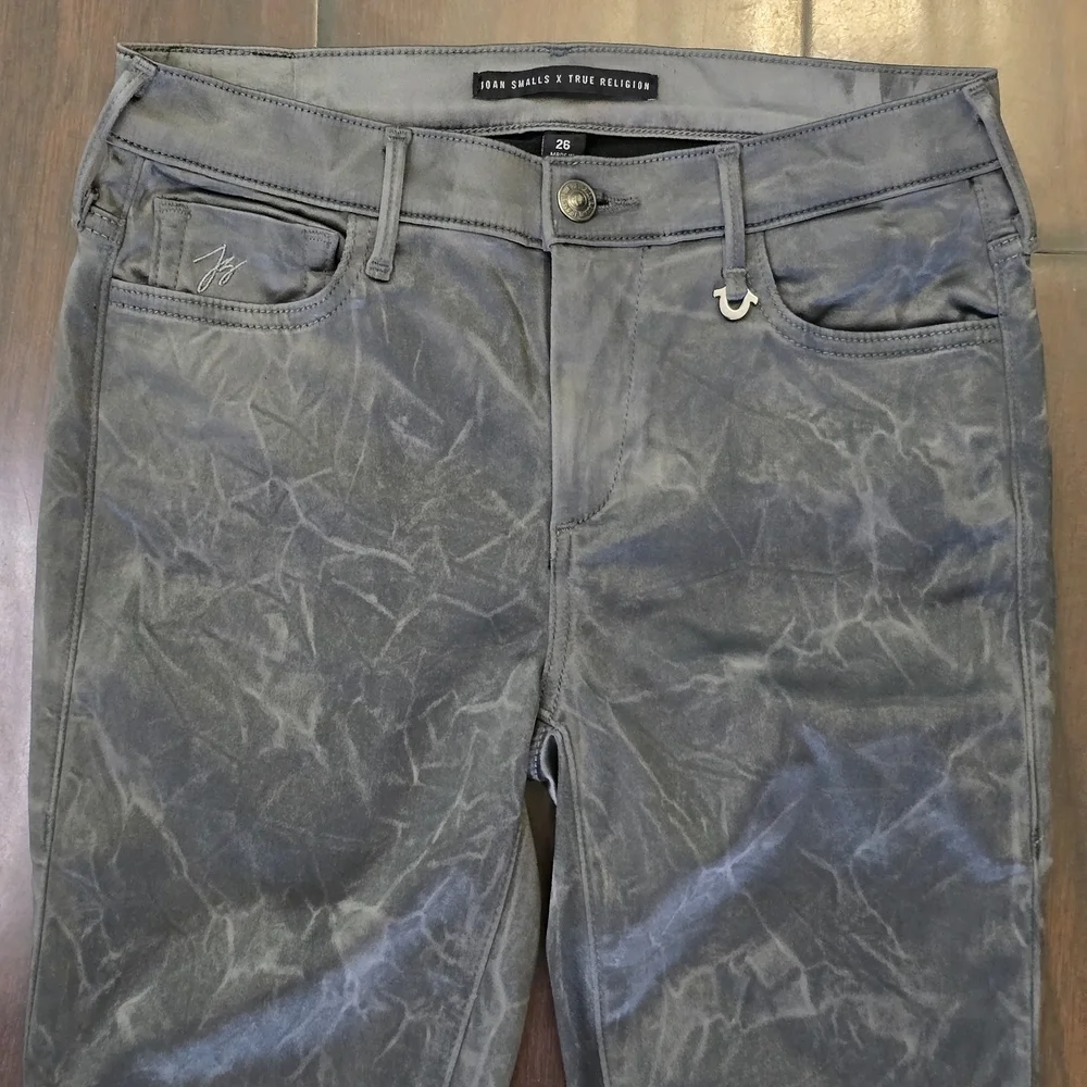 True Religion Joan Smalls Gray Metallic Stretch Skinny Jeans Size 26 Women